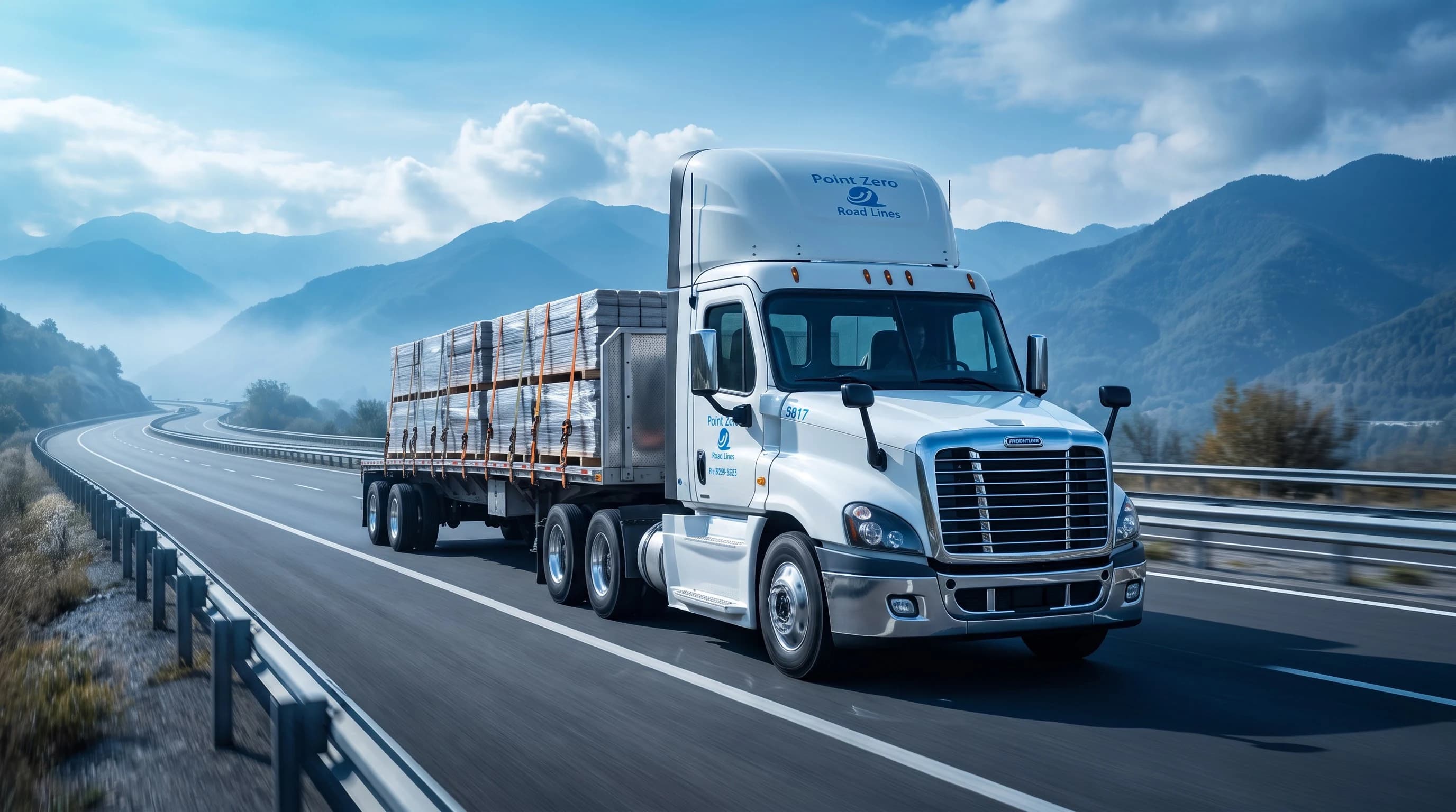 Point Zero Road Lines flatbed hauling heavy construction materials